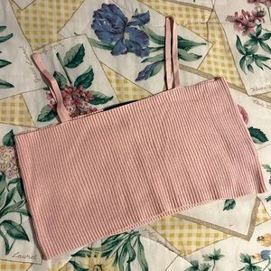 ribbed pink spaghetti sleeve crop top